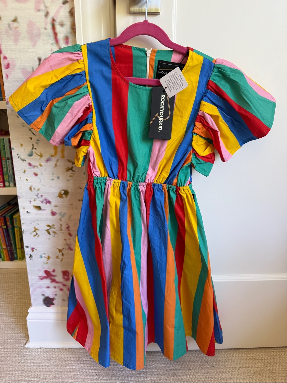 Rock Your Baby Multicolor Striped Puff Sleeve Dress
